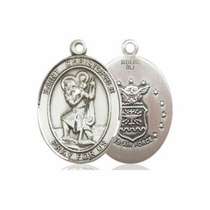 St Christopher Air Force Medal - Sterling Silver Oval Pendant 3 Sizes St Christopher Air Force Medal - Sterling Silver Oval Pendant 3 Sizes