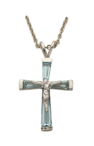 March Birthstone Crucifix Necklace - Sterling Silver Pendant on 18 Stainless Steel Chain SX9299SH March Birthstone Crucifix Necklace - Sterling Silver Pendant on 18 Stainless Steel Chain SX9299SH