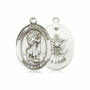 St Christopher Army Medal - Sterling Silver Oval Pendant 3 Sizes St Christopher Army Medal - Sterling Silver Oval Pendant 3 Sizes