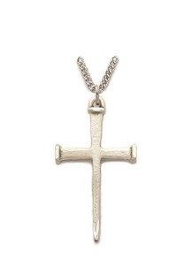 Nail Cross Necklace - Sterling Silver Pendant on 24 Stainless Chain SX7962SH Nail Cross Necklace - Sterling Silver Pendant on 24 Stainless Chain SX7962SH