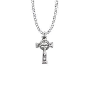 Mens Celtic Crucifix Necklace - Sterling Silver Pendant on 24 Stainless Steel Chain SX0890SH Mens Celtic Crucifix Necklace - Sterling Silver Pendant on 24 Stainless Steel Chain SX0890SH