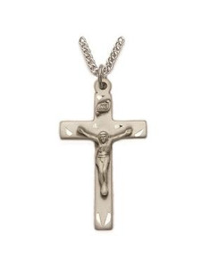 Mens Crucifix Necklace - Sterling Silver Pendant on 24 Stainless Steel Chain SX0891SH Mens Crucifix Necklace - Sterling Silver Pendant on 24 Stainless Steel Chain SX0891SH