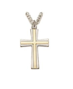 Mens Flared 2Tone Cross Necklace - Sterling Silver Pendant on 24 Stainless Chain SX8043SH Mens Flared 2Tone Cross Necklace - Sterling Silver Pendant on 24 Stainless Chain SX8043SH