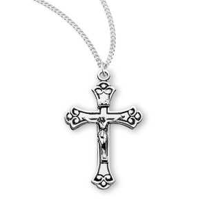Swirl Tip Black Crucifix Necklace - Sterling Silver Pendant On 18" Stainless Steel Chain Swirl Tip Black Crucifix Necklace - Sterling Silver Pendant On 18" Stainless Steel Chain