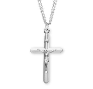 Mens Inlayed Crucifix Necklace - Sterling Silver Pendant on 24" Stainless Steel Chain Mens Inlayed Crucifix Necklace - Sterling Silver Pendant on 24" Stainless Steel Chain