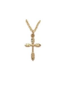 Small Engraved Wheat Cross Necklace - 24KT Gold Over Sterling Silver Pendant on 18 Stainless Chain SX8135VH Small Engraved Wheat Cross Necklace - 24KT Gold Over Sterling Silver Pendant on 18 Stainless Chain SX8135VH