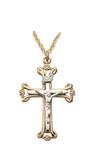 Open 2Tone Crucifix Necklace - 24KT Gold Over Sterling Silver Pendant on 18 Gold Plated Chain SX8908VH Open 2Tone Crucifix Necklace - 24KT Gold Over Sterling Silver Pendant on 18 Gold Plated Chain SX8908VH