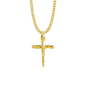 Mens Nail Crucifix Necklace - 14KT Gold Over Sterling Silver Pendant On 24 Gold Plated Chain SX7980VH Mens Nail Crucifix Necklace - 14KT Gold Over Sterling Silver Pendant On 24 Gold Plated Chain SX7980VH