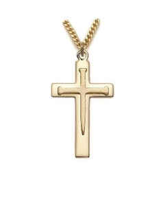 Nail Overlay Cross Necklace - 24KT Gold Over Sterling Silver Pendant on 24 Gold Plated Chain SX8624VH Nail Overlay Cross Necklace - 24KT Gold Over Sterling Silver Pendant on 24 Gold Plated Chain SX8624VH
