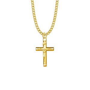 Bright End Crucifix Necklace - 14KT Gold Over Sterling Silver Pendant On 24 Gold Plated Chain SX8709VH Bright End Crucifix Necklace - 14KT Gold Over Sterling Silver Pendant On 24 Gold Plated Chain SX8709VH