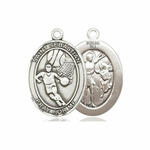 St Sebastian Basketball Medal - Sterling Silver Oval Pendant 2 Sizes St Sebastian Basketball Medal - Sterling Silver Oval Pendant 2 Sizes