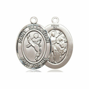 St Sebastian Martial Arts Medal - Sterling Silver Oval Pendant 3 Sizes St Sebastian Martial Arts Medal - Sterling Silver Oval Pendant 3 Sizes