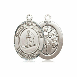 St Sebastian Skiing Medal - Sterling Silver Oval Pendant 3 Sizes St Sebastian Skiing Medal - Sterling Silver Oval Pendant 3 Sizes