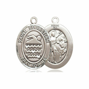 St Sebastian Swimming Medal - Sterling Silver Oval Pendant 3 Sizes St Sebastian Swimming Medal - Sterling Silver Oval Pendant 3 Sizes