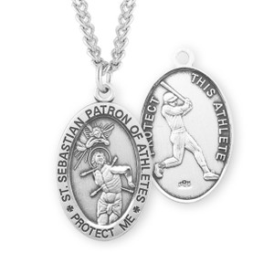 St. Sebastian Patron Saint of Athletes Baseball Necklace - Sterling Silver Oval Pendant St. Sebastian Patron Saint of Athletes Baseball Necklace - Sterling Silver Oval Pendant