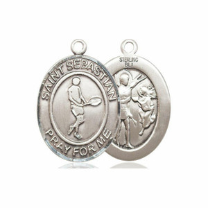 St Sebastian Tennis Medal - Sterling Silver Oval Pendant 3 Sizes St Sebastian Tennis Medal - Sterling Silver Oval Pendant 3 Sizes