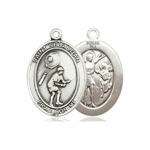 St Sebastian Tennis Medal - Sterling Silver Oval Pendant 2 Sizes St Sebastian Tennis Medal - Sterling Silver Oval Pendant 2 Sizes