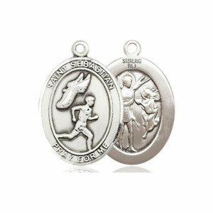 St Sebastian Mens Track and Field Medal - Sterling Silver Oval Pendant 2 Sizes St Sebastian Mens Track and Field Medal - Sterling Silver Oval Pendant 2 Sizes