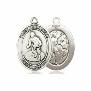 St Sebastian Wrestling Medal - Sterling Silver Oval Pendant 2 Sizes St Sebastian Wrestling Medal - Sterling Silver Oval Pendant 2 Sizes