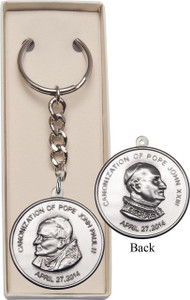 Pewter Double Sided St John Paul II/St John XXIII Keychain - 1/2 x 1 1/2 Round Pendant Pewter Double Sided St John Paul II/St John XXIII Keychain - 1/2 x 1 1/2 Round Pendant