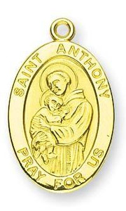 St Anthony Medal With 14KT Jump Ring - Boxed - 14kt Gold 7/8 x 1/2 Oval Pendant A9211 St Anthony Medal With 14KT Jump Ring - Boxed - 14kt Gold 7/8 x 1/2 Oval Pendant A9211