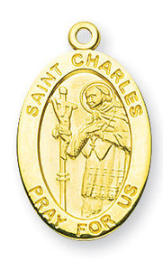 St Charles Medal With 14KT Jump Ring - Boxed - 14kt Gold 7/8 x 1/2 Oval Pendant A9232