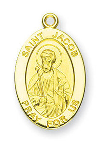 St Jacob Medal With 14KT Jump Ring - Boxed - 14kt Gold 7/8 x 1/2 Oval Pendant A9271