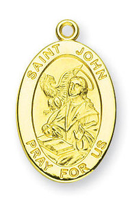 St John Medal With 14KT Jump Ring - Boxed - 14kt Gold 7/8 x 1/2 Oval Pendant A9281