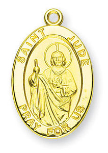 St Jude Medal With 14KT Jump Ring - Boxed - 14kt Gold 7/8 x 1/2 Oval Pendant A9300 St Jude Medal With 14KT Jump Ring - Boxed - 14kt Gold 7/8 x 1/2 Oval Pendant A9300