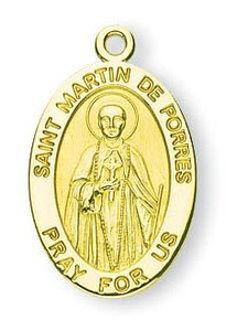 St Martin De Porres Medal With 14KT Jump Ring - Boxed - 14kt Gold 7/8 x 1/2 Oval Pendant A9318 St Martin De Porres Medal With 14KT Jump Ring - Boxed - 14kt Gold 7/8 x 1/2 Oval Pendant A9318