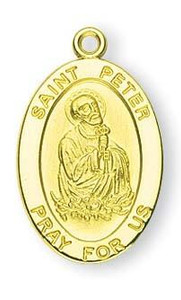 St Peter Medal With 14KT Jump Ring - Boxed - 14kt Gold 7/8 x 1/2 Oval Pendant A9329 St Peter Medal With 14KT Jump Ring - Boxed - 14kt Gold 7/8 x 1/2 Oval Pendant A9329