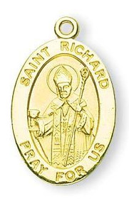 St Richard Medal With 14KT Jump Ring - Boxed - 14kt Gold 7/8 x 1/2 Oval Pendant A9341 St Richard Medal With 14KT Jump Ring - Boxed - 14kt Gold 7/8 x 1/2 Oval Pendant A9341