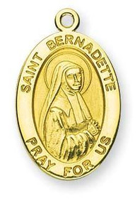 St Bernadette Medal With 14KT Jump Ring - Boxed - 14kt Gold 7/8 x 1/2 Oval Pendant A9411 St Bernadette Medal With 14KT Jump Ring - Boxed - 14kt Gold 7/8 x 1/2 Oval Pendant A9411