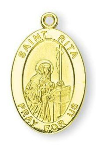 St Rita Medal With 14KT Jump Ring - Boxed - 14kt Gold 7/8 x 1/2 Oval Pendant A9480 St Rita Medal With 14KT Jump Ring - Boxed - 14kt Gold 7/8 x 1/2 Oval Pendant A9480