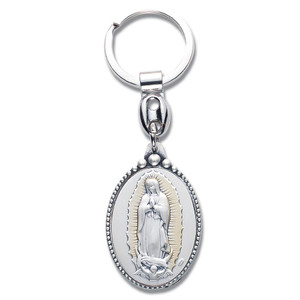 Our Lady of Guadalupe Sterling Silver Inset Key Chain - Gift Boxed