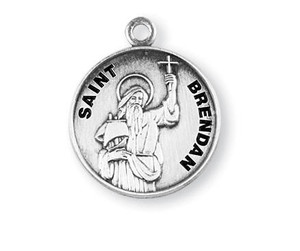 St Brendan Medal - Sterling Silver - On 20 Stainless Chain - Sterling Silver 7/8 x 3/4 Round Pendant St Brendan Medal - Sterling Silver - On 20 Stainless Chain - Sterling Silver 7/8 x 3/4 Round Pendant
