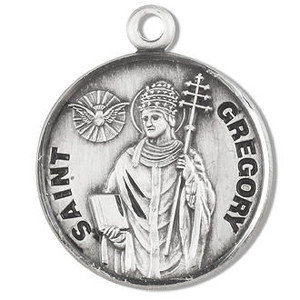 St Gregory Medal - Sterling Silver - On 20 Stainless Chain - Sterling Silver 7/8 x 3/4 Round Pendant St Gregory Medal - Sterling Silver - On 20 Stainless Chain - Sterling Silver 7/8 x 3/4 Round Pendant