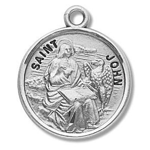St John Medal - Sterling Silver - On 20 Stainless Chain - Sterling Silver 7/8 x 3/4 Round Pendant St John Medal - Sterling Silver - On 20 Stainless Chain - Sterling Silver 7/8 x 3/4 Round Pendant