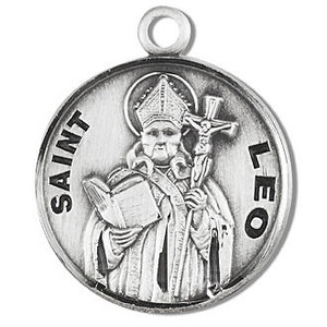 St Leo Medal - Sterling Silver - On 20 Stainless Chain - Sterling Silver 7/8 x 3/4 Round Pendant St Leo Medal - Sterling Silver - On 20 Stainless Chain - Sterling Silver 7/8 x 3/4 Round Pendant