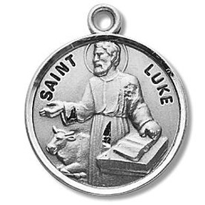St Luke Medal - Sterling Silver - On 20 Stainless Chain - Sterling Silver 7/8 x 3/4 Round Pendant St Luke Medal - Sterling Silver - On 20 Stainless Chain - Sterling Silver 7/8 x 3/4 Round Pendant