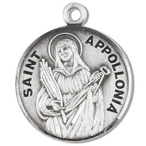 22mm 18" Chain St Saint Bernadette 7/8" Sterling Silver Round Medal 