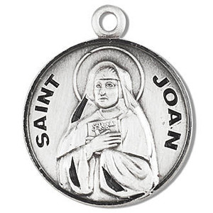 St Joan Medal - Sterling Silver - On 18 Stainless Chain - Sterling Silver 7/8 x 3/4 Round Pendant St Joan Medal - Sterling Silver - On 18 Stainless Chain - Sterling Silver 7/8 x 3/4 Round Pendant