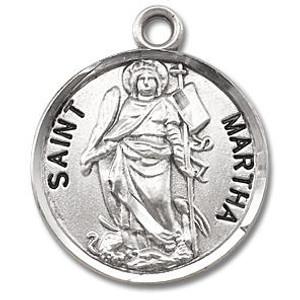 St Martha Medal - Sterling Silver - On 18 Stainless Chain - Sterling Silver 7/8 x 3/4 Round Pendant St Martha Medal - Sterling Silver - On 18 Stainless Chain - Sterling Silver 7/8 x 3/4 Round Pendant