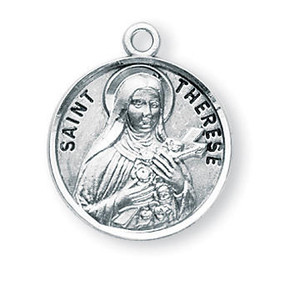 St Therese Medal - Sterling Silver - On 18 Stainless Chain - Sterling Silver 7/8 x 3/4 Round Pendant St Therese Medal - Sterling Silver - On 18 Stainless Chain - Sterling Silver 7/8 x 3/4 Round Pendant