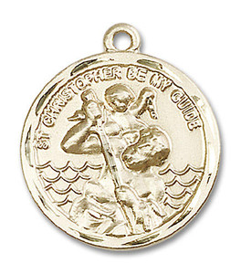 Large St Christopher Medal - 14kt Gold 1 x 7/8 Round Pendant 0036C Large St Christopher Medal - 14kt Gold 1 x 7/8 Round Pendant 0036C