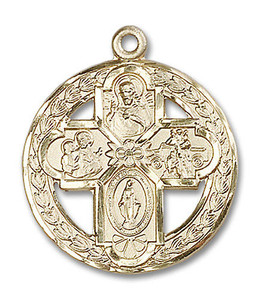 Framed 4-Way Medal - 14kt Gold 1 1/8 x 1 Round Pendant 0043C Framed 4-Way Medal - 14kt Gold 1 1/8 x 1 Round Pendant 0043C