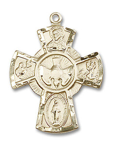 Large 5-Way Medal - 14kt Gold 1 1/8 x 7/8 Pendant 0045 Large 5-Way Medal - 14kt Gold 1 1/8 x 7/8 Pendant 0045