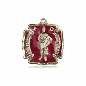 Red St Florian Firefighter Medal - 14kt Gold 3/4 x 5/8 Pendant 0070E Red St Florian Firefighter Medal - 14kt Gold 3/4 x 5/8 Pendant 0070E