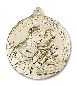 Extra Large St Anthony Medal - 14kt Gold 1 3/8 x 1 1/8 Round Pendant 0203D Extra Large St Anthony Medal - 14kt Gold 1 3/8 x 1 1/8 Round Pendant 0203D
