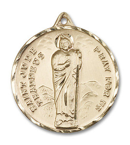 Extra Large St Jude Thaddeus Medal - 14kt Gold 1 3/8 x 1 1/8 Round Pendant 0203J Extra Large St Jude Thaddeus Medal - 14kt Gold 1 3/8 x 1 1/8 Round Pendant 0203J